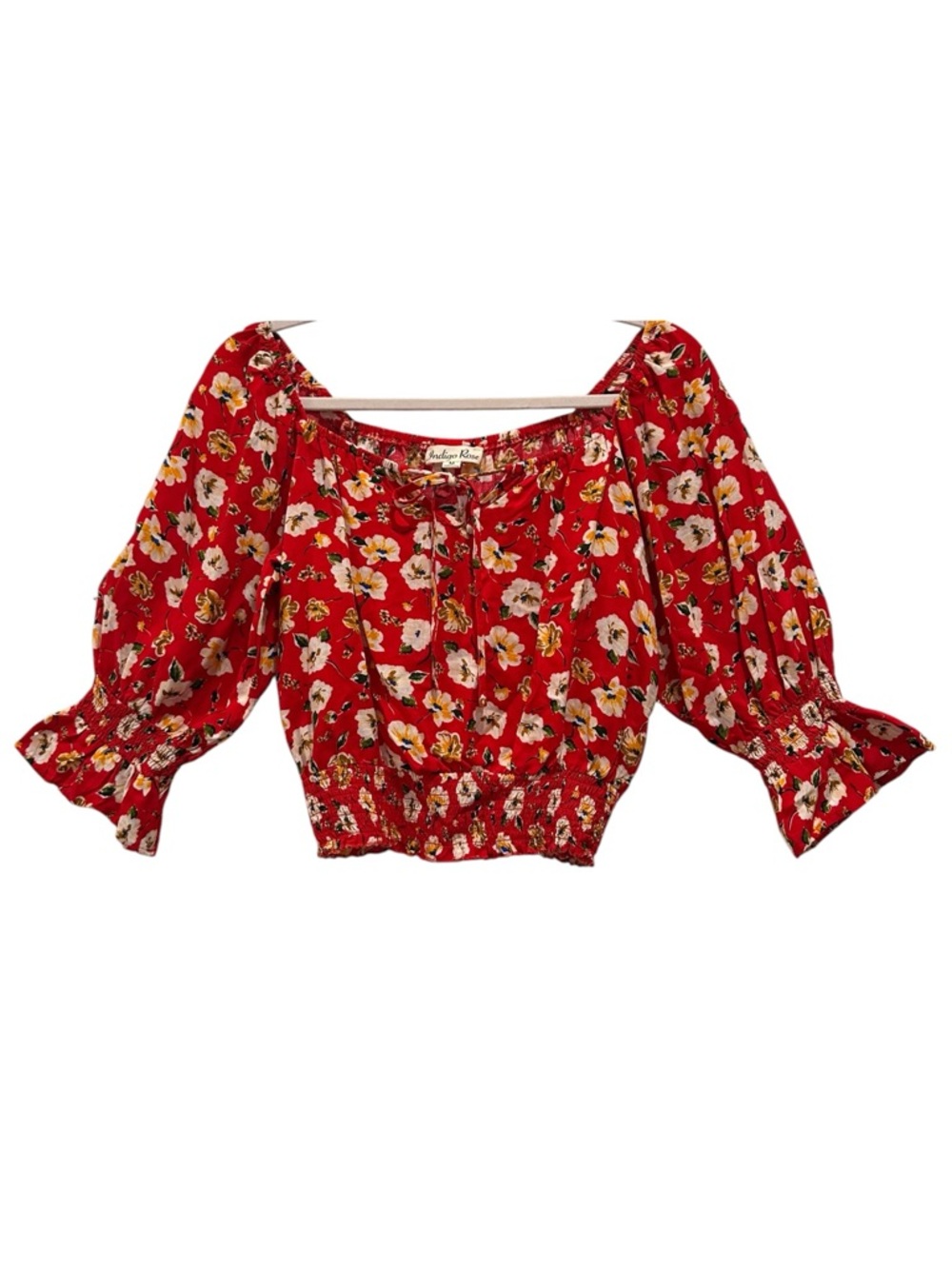 🌺 Indigo Rose Red Floral 2-Piece Set – Boho Crop Top & Midi Skirt – Size M - Picture 3 of 10